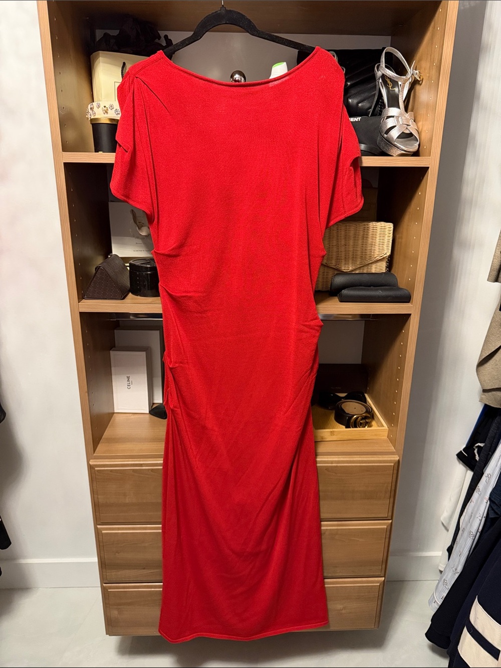 Zara Bold Red Maxi Dress with Short Sleeves